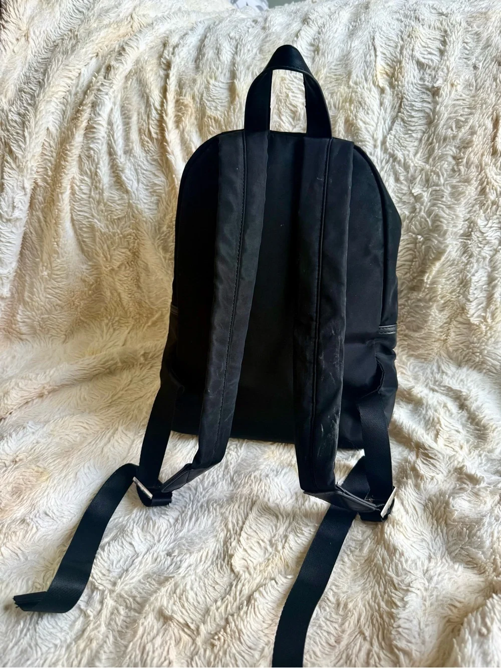 Adrienne Vittadini Black Nylon Mini Backpack with Silver-Tone Accents
